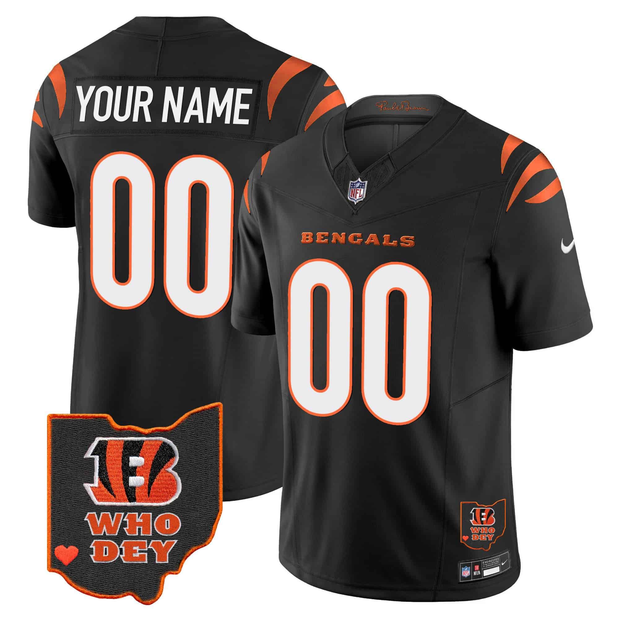 Men Cincinnati Bengals Black 2024 Nike Patch Vapor Limited Custom NFL Jersey